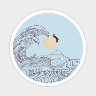 The great wave of black cat moonlight Magnet